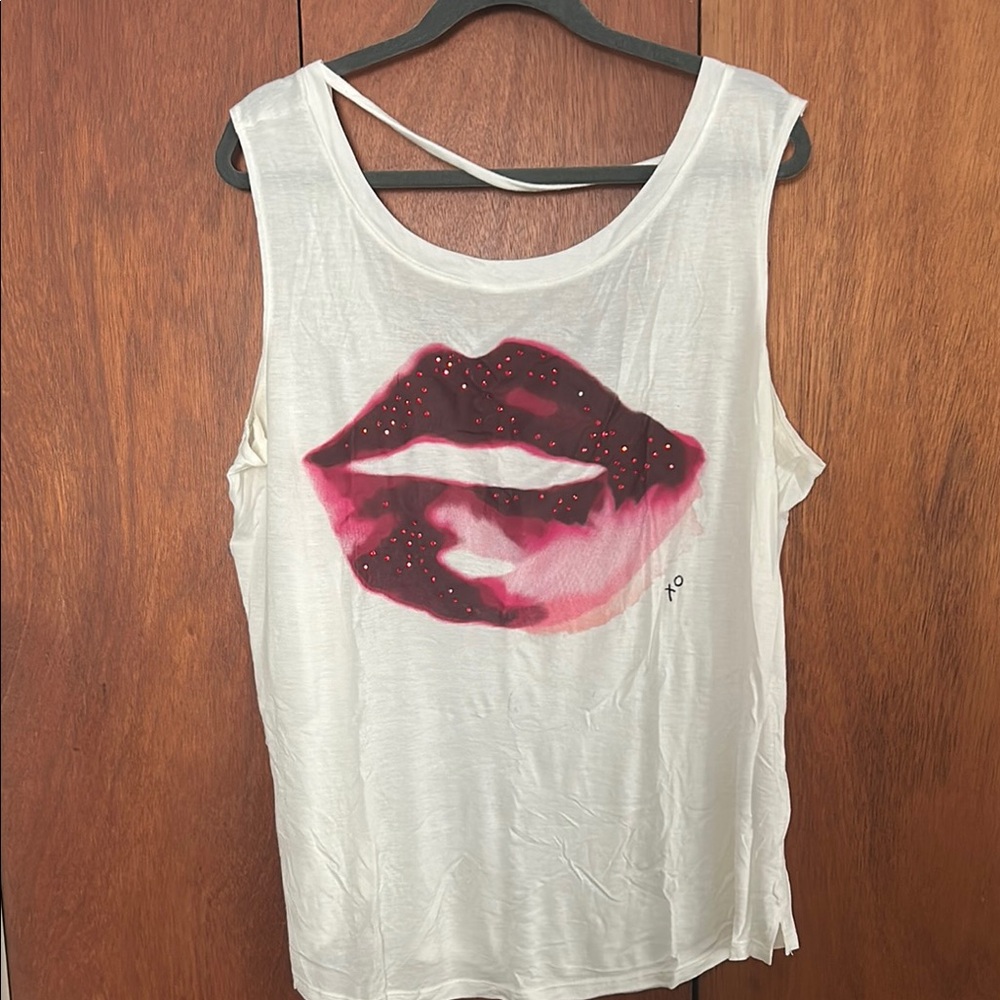 Juicy Couture White Graphic Tank Top with Red Lips